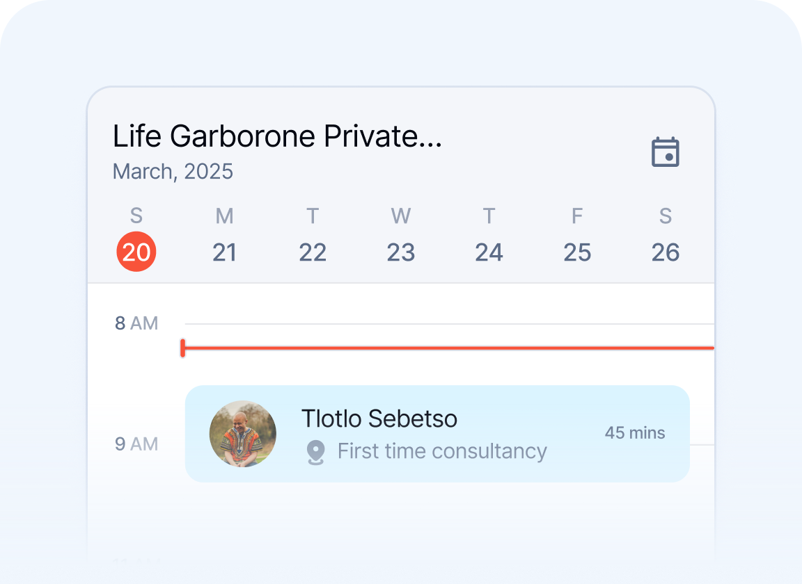 AfriMed™ appointment calendar.