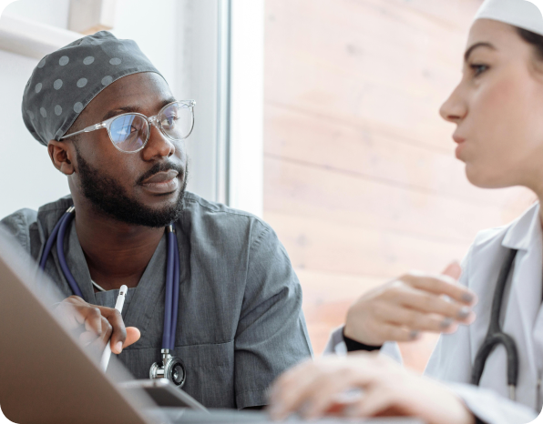 A clinician speaking with a patient.